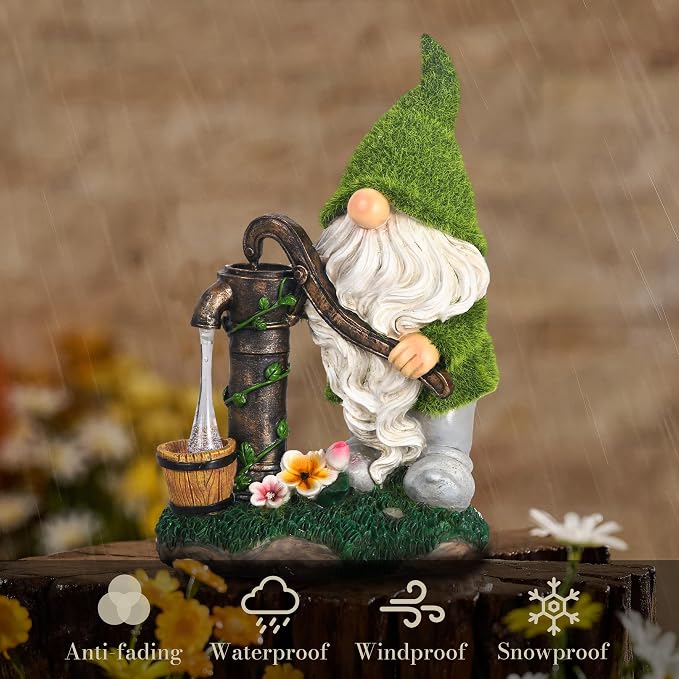 TERESA'S COLLECTIONS Garden Outdoor Decor, Garden Gnomes Decor with Solar Lights, St Patricks Decorations for Outdoor Decor, Waterproof Resin Decorations for Porch Patio, Gift for Dad and Mom, 10"