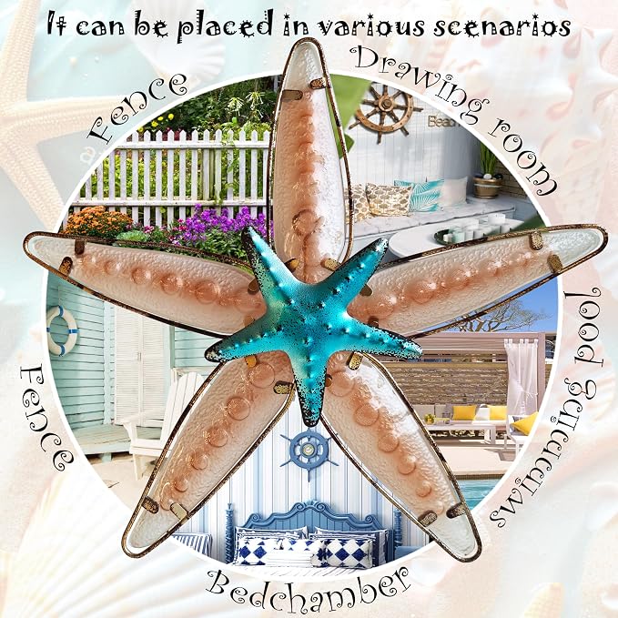 JOYBEE HOME&GARDEN Metal Starfish Wall Decor, Sea Life Coastal Decorations 13.25 inch Starfish Wall Art(Apricot)
