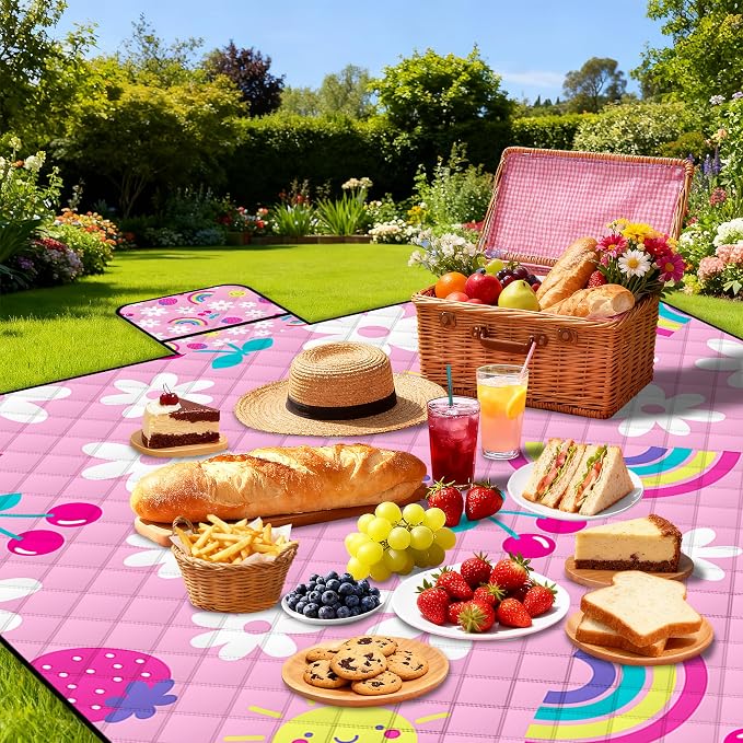 Extra Large Picnic Blanket Waterproof,80"x 80"Foldable Machine Washable Beach Blankets,Outdoor Blanket for 6-8 Adults, Picnic Mat Suitable for Indoor Crawling,Park Beach,Camping,Hiking, Travel(Pink)