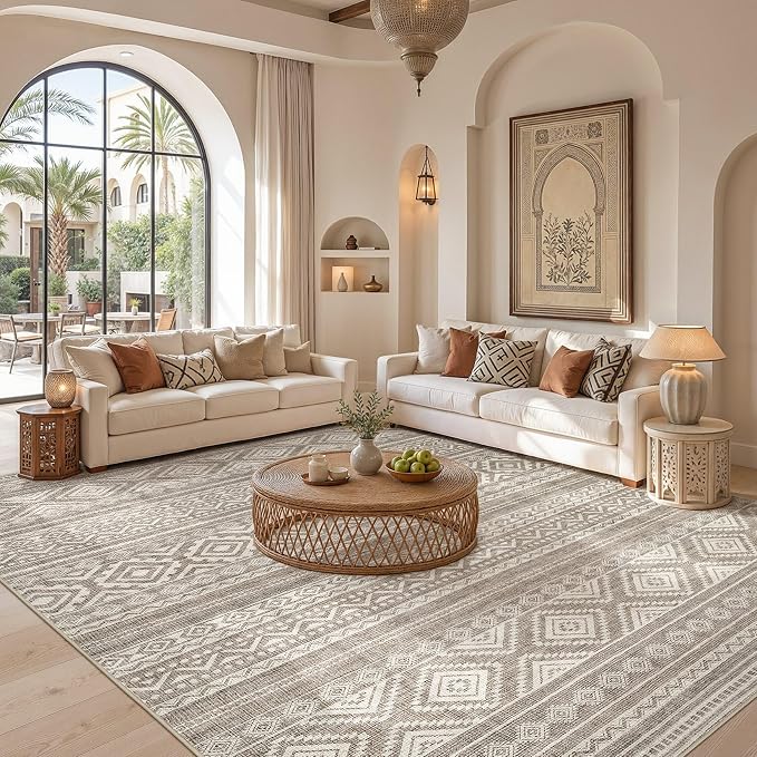 cotiled Boho 5x7 Area Rugs for Living Room: Soft Moroccan Washable Rug | Solve Modern Neutral Trendy Home Decor - Stain Resistan Indoor Carpet for Bedroom Dining Room Coffee Brown