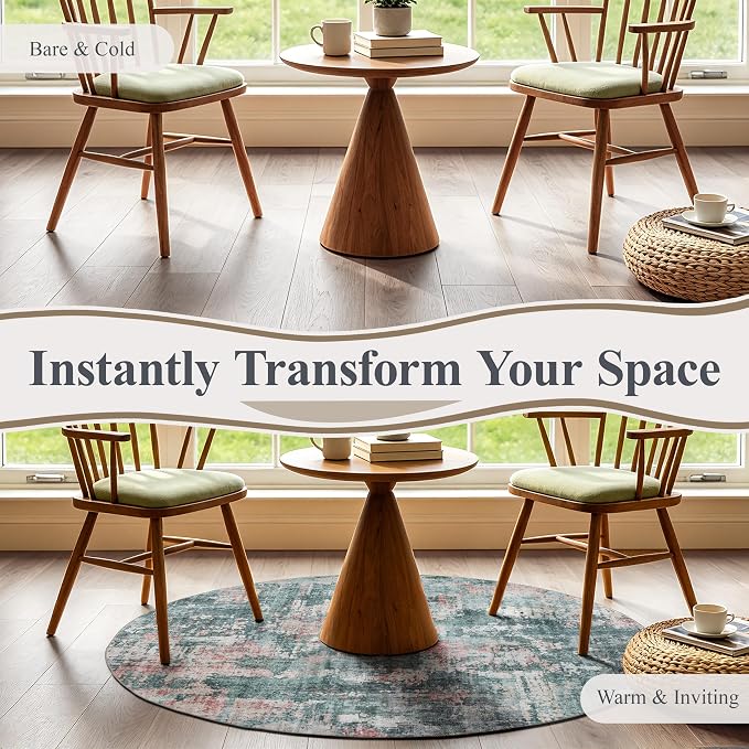 Sasttie 6ft Round Area Rug, Modern Abstract Circle Carpet, Pink & Green | Machine Washable, Ultra-Soft Faux Wool, Low Pile, Non-Slip, Lightweight, Thin, for Living Room, Bedroom, Dinning Room & Dorm
