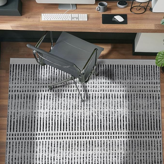 Rugshop Contemporary Stripe Lines High Traffic Area Rug Cream 5' x 7' | Rectangular, Size 5' x 7', Living Room, Bedroom, Dining Room, Home Office, Kitchen, Entryway, Hallway, Nursery, Kids Room