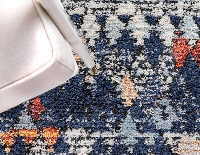 Unique Loom Morocco Collection Abstract Border, Diamond, Bohemian Area Rug (8' 0 x 10' 0 Rectangular, Navy Blue/Black)