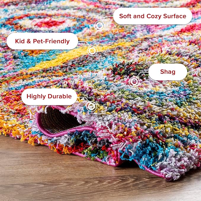 nuLOOM Kindra Multicolor Abstract Power Loomed Area Rug, 4' x 6' | Nuloom Kindra Abstract 4' x 6' Shag Area Rug for Living Room Bedroom Dining Room Nursery, Multicolor