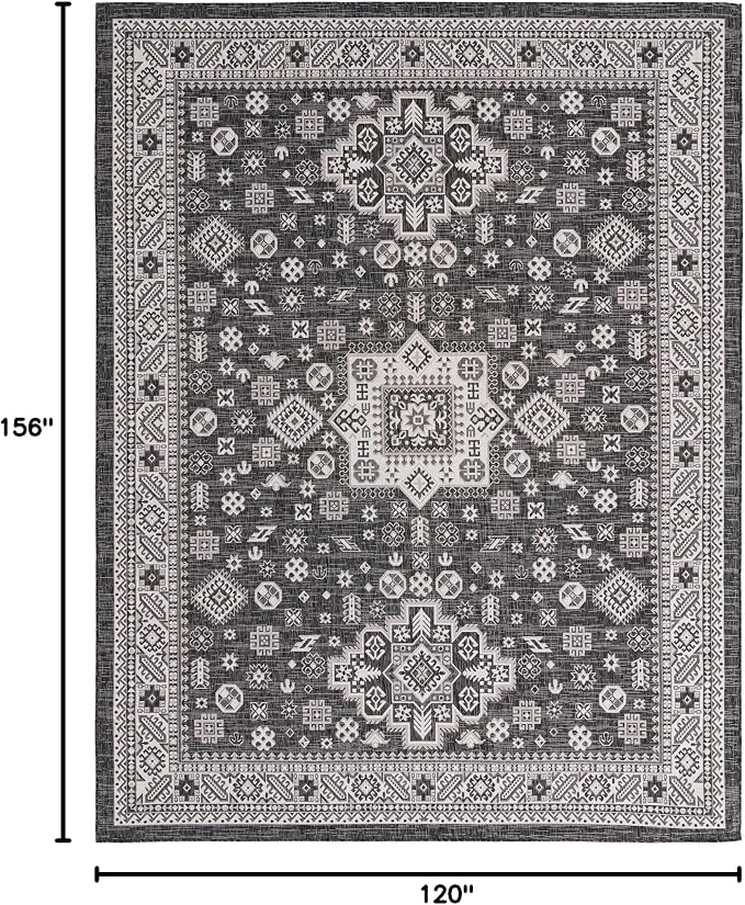 Unique Loom Outdoor Aztec Collection Area Rug - Chalca (10' x 13' Rectangle, Charcoal Gray/ Ivory)