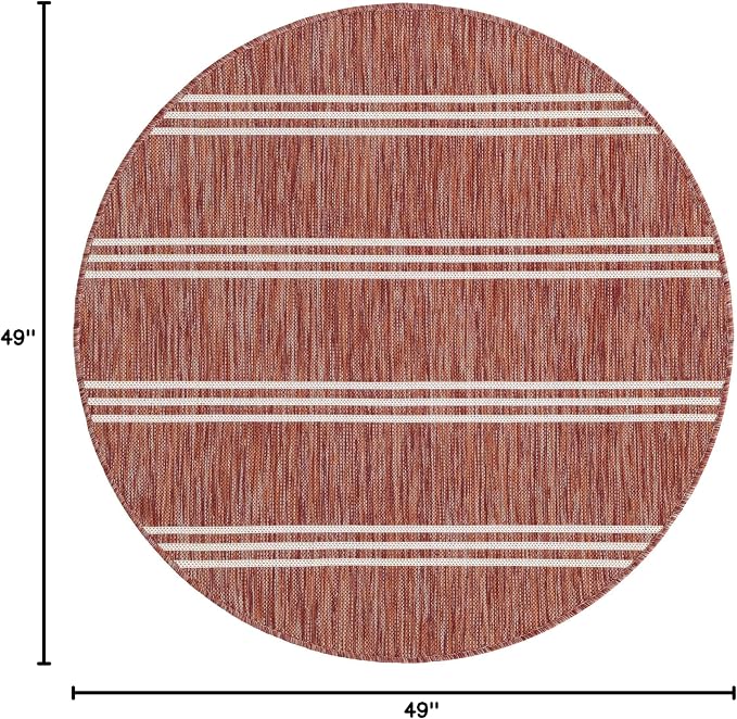 Unique Loom Outdoor Collection Area Rug - Anguilla (4' 1' Round, Rust Red/ Ivory)