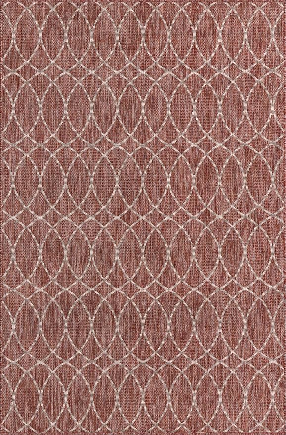 Unique Loom Outdoor Trellis Collection Area Rug - Gitter (5' 3" x 8' Rectangle, Rust Red/ Ivory)