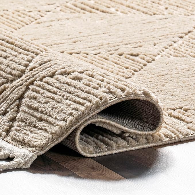 nuLOOM Kerry Beige Geometric Power Loomed Area Rug, 4' x 6' | Nuloom Kerry Geometric 4' x 6' Area Rug for Living Room Bedroom Dining Room, Beige