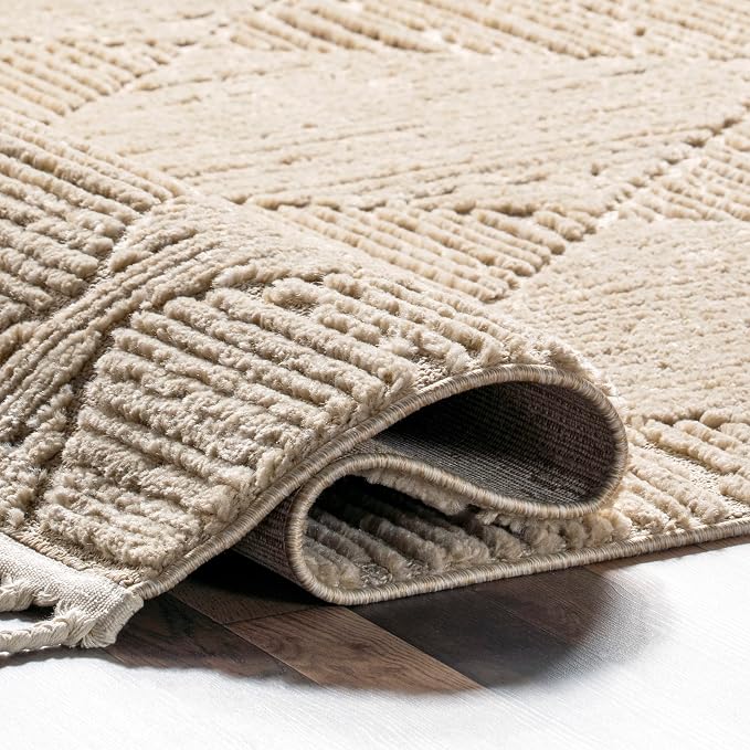 nuLOOM Kerry Beige Geometric Power Loomed Area Rug, 7' x 9' | Nuloom Kerry Geometric 7' x 9' Area Rug for Living Room Bedroom Dining Room, Beige