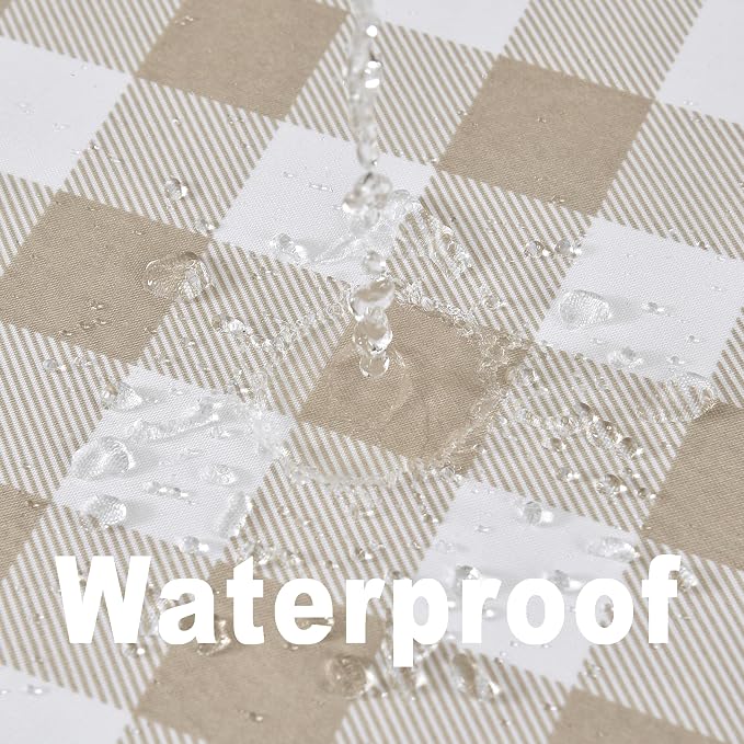 Waterproof Plaid Tablecloth Fabric - Round 58 Inch Classic Gingham Checker Table Cloth for Indoor/Outdoor Use - Buffalo Table Cover for Picnics, BBQs, and Parties