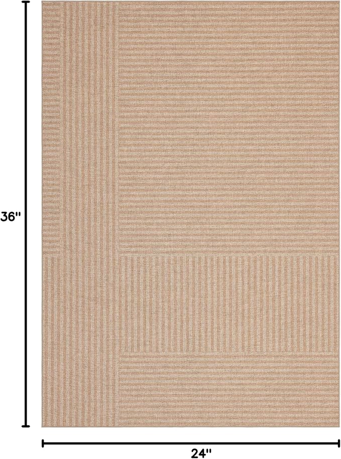 Outdoor Easy Jute Rug 2x3: Modern Natural Area Rugs for Front Patio Hallway Linen-Look Fabric Durable - Neutral Washable Mat for Entryway Kitchen Bedroom - Beige Stripes