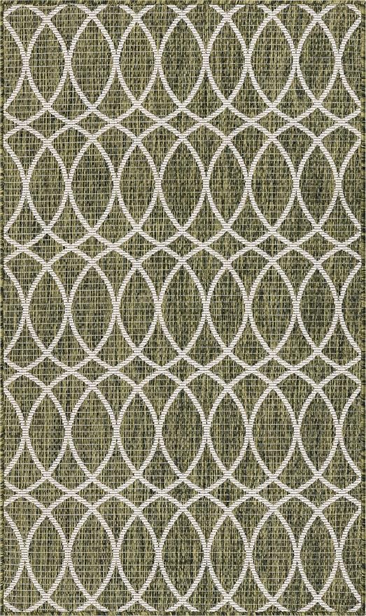Unique Loom Outdoor Trellis Collection Area Rug - Gitter (3' 1" x 5' 3" Rectangle, Green/ Ivory)