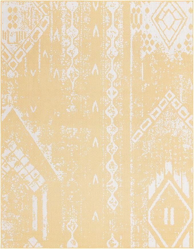 Unique Loom Outdoor Bohemian Collection Area Rug - Anthro (7' 10" x 10' Rectangle, Yellow/ Ivory)