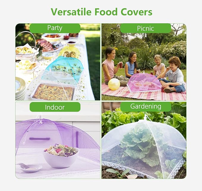HBlife 6 Pack Colored Pop-Up Mesh Food Cover Tent for Outside,17 Inches Reusable and Collapsible Outdoor Food Covers Net for Party Picnic, BBQ, Camping, Gardening