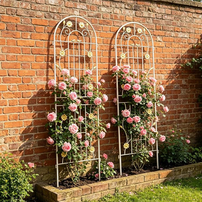 4/2 Pack White Metal Garden Trellis, 86.7" x 19.7" 71" x 19.7" Rustproof Plant Support Frame, Decorative Climbing Vine Trellis for Flower Vegetable Patio Garden Decor (White, 71" x 19.7", 2 Pack)