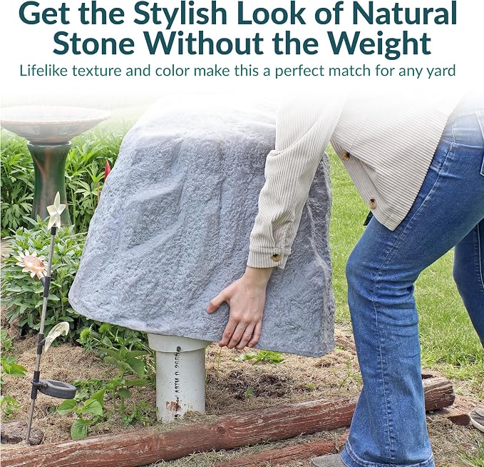 Sunnydaze 21.5” H Large Faux Landscape Rock Cover - Lightweight Polyresin Fake Rock Well Pump Cover for Outside – Realistic Natural Texture – Gray
