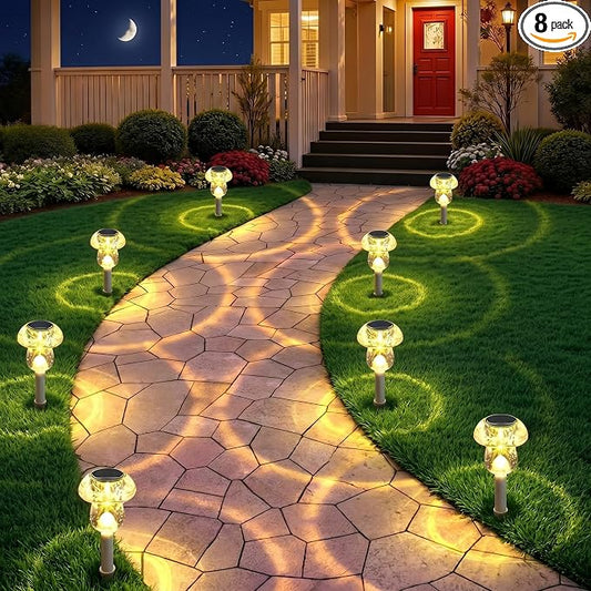 Benany Solar Lights Outdoor, 8 Pack Mushroom Lights Outside Waterproof, Solar Powered LED Lighting for Garden, Yard, Landscape, Path, Pathway, Lawn, Walkway, Driveway, Backyard Decor (Warm White)