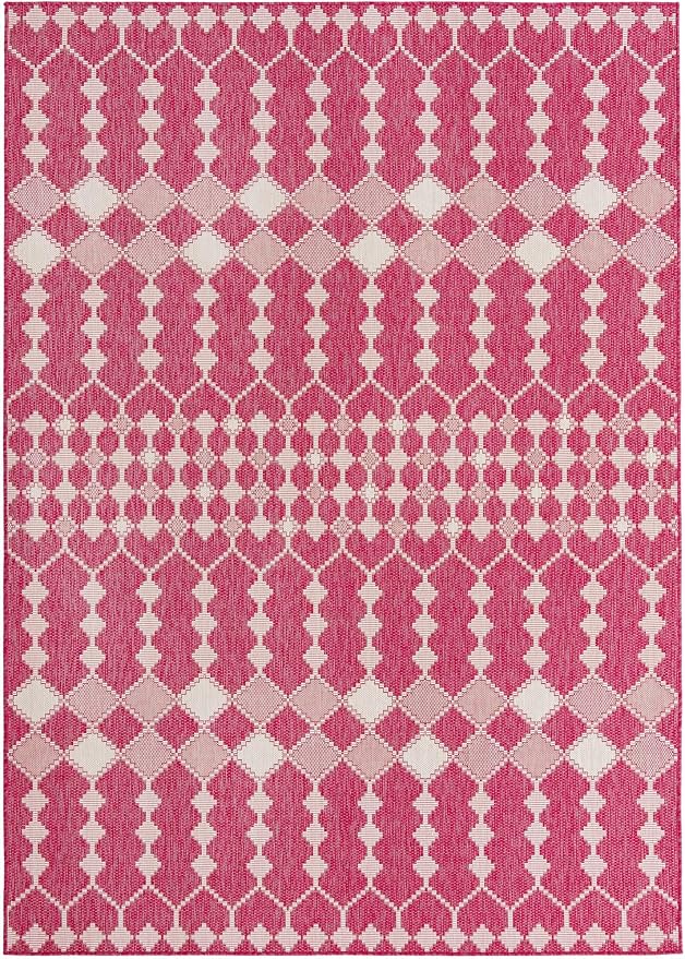 Unique Loom Outdoor Trellis Collection Area Rug - Traliccio (7' 10" x 11' Rectangle, Magenta/ Ivory)