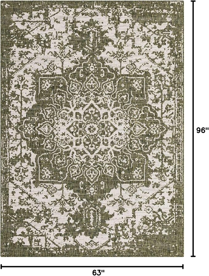 Unique Loom Outdoor Collection Area Rug - Dubai (5' 3" x 8' Rectangle, Green/ Ivory)