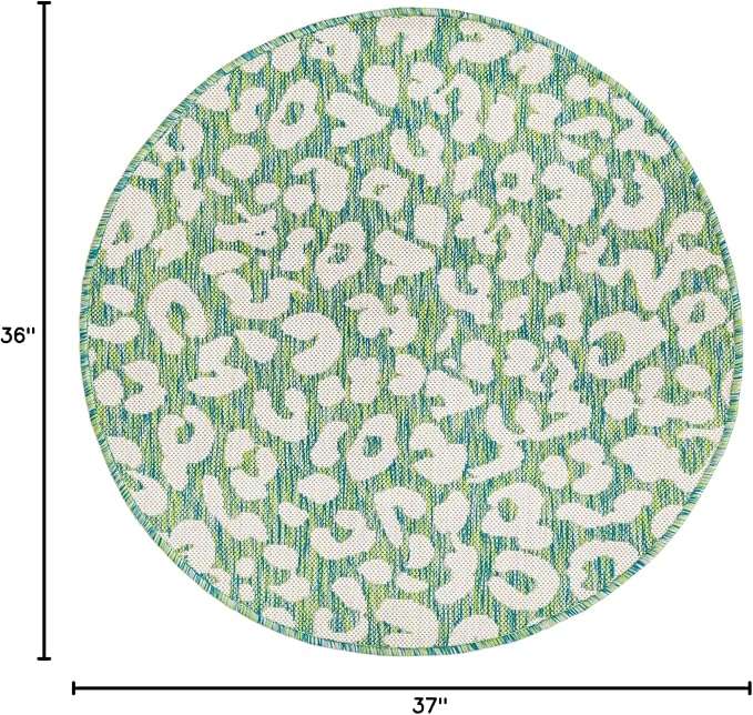 Unique Loom Outdoor Safari Collection Area Rug - Leopard (3' Round, Green Blue/ Ivory)