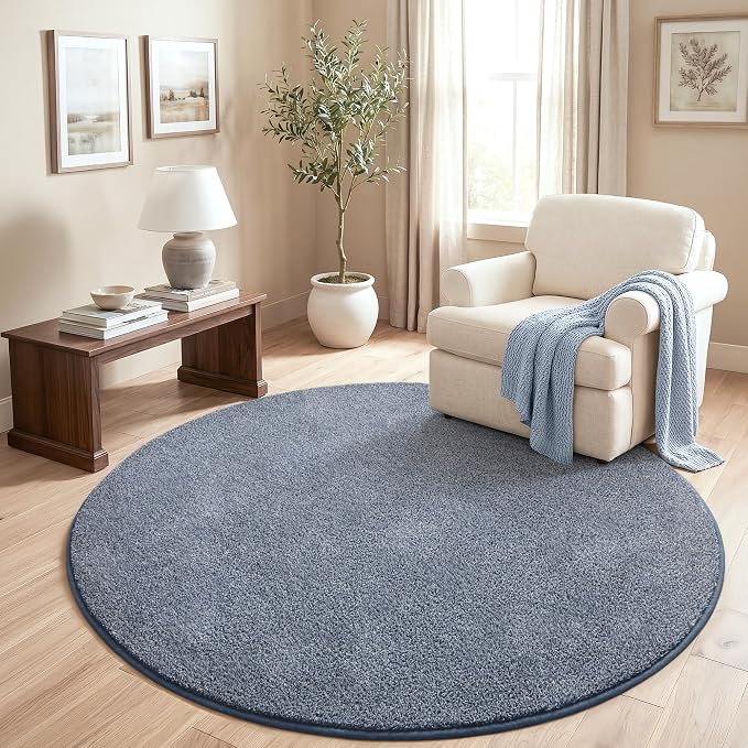 Keeko Round Area Rug 4ft for Living Room Bedroom,Soft Washable Circle Rug | Modern Indoor Memory Foam Rugs Low Pile Non Slip Carpet for Kids Dorm Room Entryway Kitchen Home Decor Blue and White