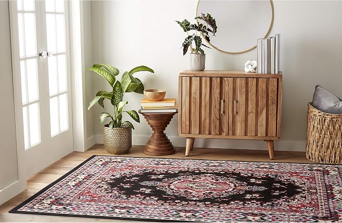 Home Dynamix Premium Sakarya Traditional Medallion Border Area Rug, Black, 21"x35" Rectangle
