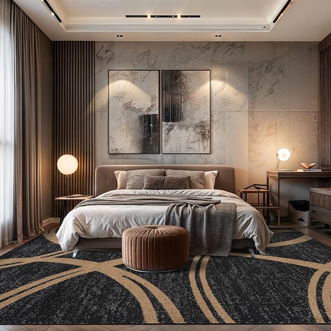 Rugshop Wavy Circles Modern Non-Shedding Area Rug Camel 7'10" x 10'2" | Rectangular, Size 7'10" x 10'2", Living Room, Bedroom, Dining Room, Home Office, Kitchen, Entryway, Hallway, Nursery, Bedside