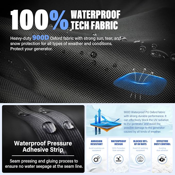 Generator Covers, 900D Heavy Duty Waterproof Fabric. 32L×24W×24H Inch Outdoor Generator Covers, with Windproof Strap Buckles. Fits most 5000-10000 watt Generators, Black.