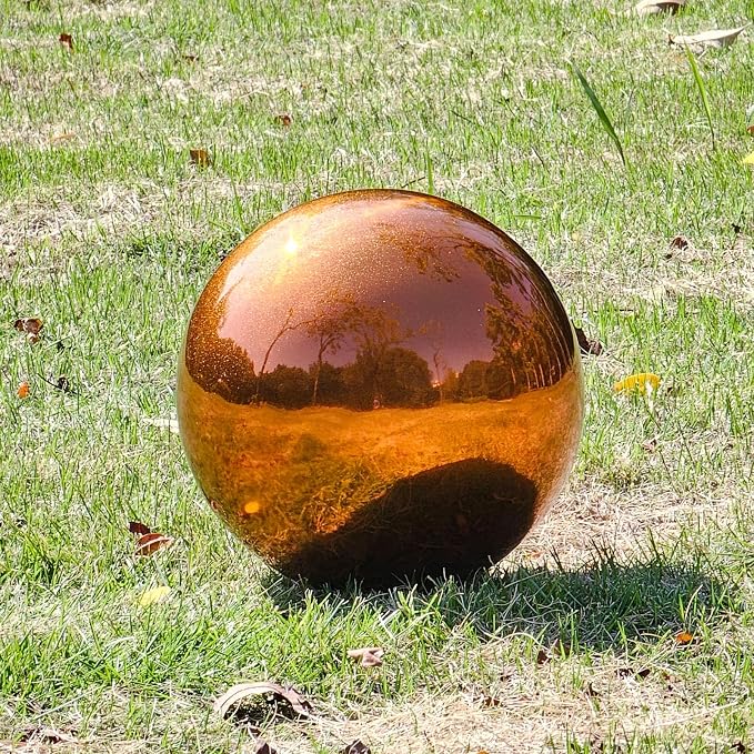 Stainless Steel Gazing Globe Mirror Ball, Decorative Gazing Balls for Garden, Reflective Smooth Garden Ball Sphere for Outdoor Yard Decoration (Orange, Dia: 14 inch)