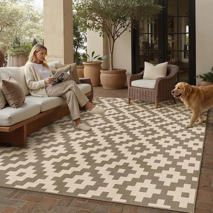 Brown 8x10 Washable Area Rug Living Room Non Slip Large Carpet | Soft, Low Pile, Easy Clean, Modern Rugs for Bedroom, Office, Nursery, Dining Room, Kids Room
