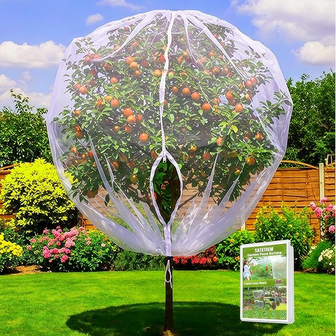 Drawstring & Zipper Fruit Tree Netting Cover (3 Pack 10×10Ft) - Reusable Bird Netting for Blueberry Bushes, Anti-Cicada/Deer/Squirrel Large Plant Protection Net