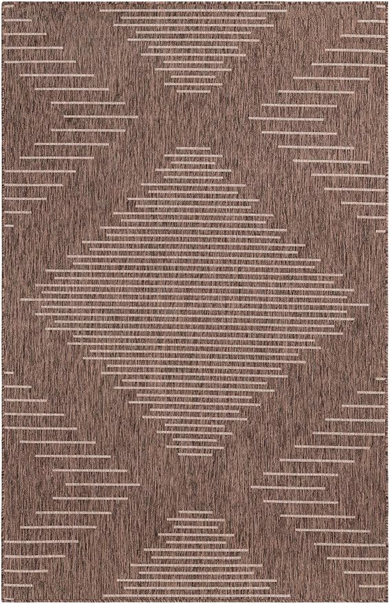 Unique Loom Outdoor Modern Collection Area Rug - Tambor (5' 3" x 8' Rectangle, Brown/ Ivory)