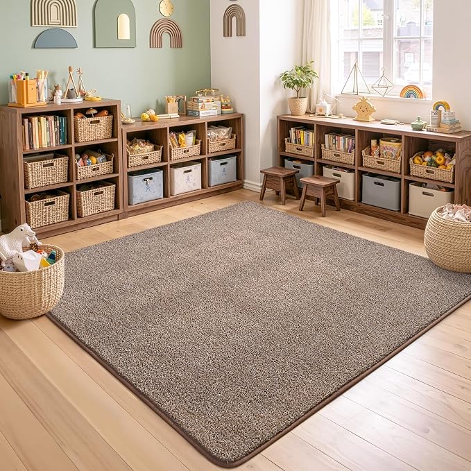 Keeko 5x5 Square Area Rugs for Living Room Bedroom,Soft Washable Carpet | Modern Indoor Memory Foam Entryway Rug Low Pile Minimalist Non Slip Rug for Kids Nursery Dorm Room Home Decor Brown and White