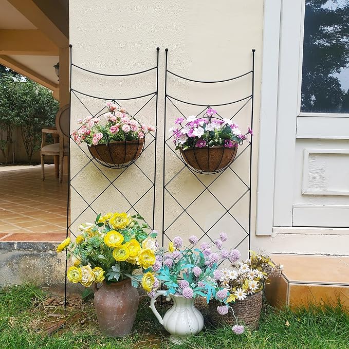 45.3" H x 15" W Metal Garden Trellis for Climbing Plants, Black Iron Trellis for Vines Plant Rose Vegetable Support,Large Decorative Outdoor Trellis，2 Pack