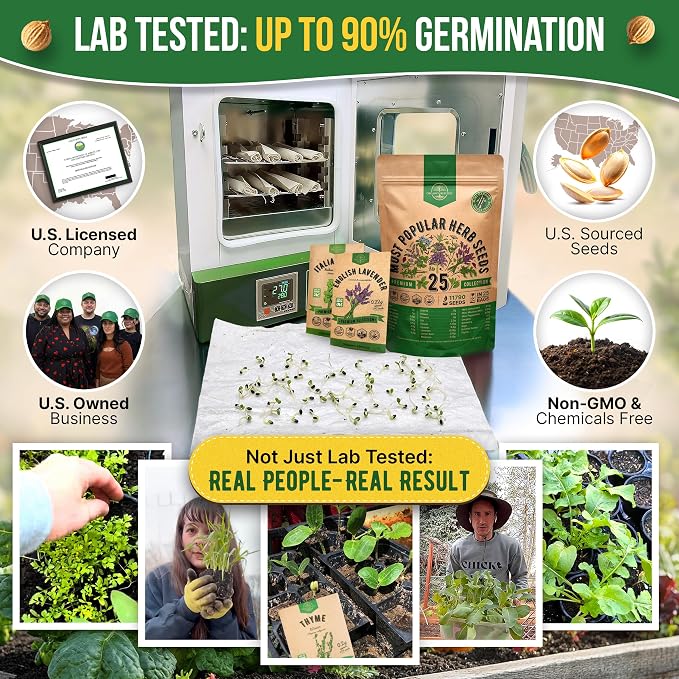 25 Most Popular Herb Seeds Variety Pack - 11,700 Non-GMO Heirloom Seeds for Planting Herbs in Individual Seed Packets for Hydroponic, Indoor & Outdoor Gardening - 2026 Season: Catnip, Dill, Thyme
