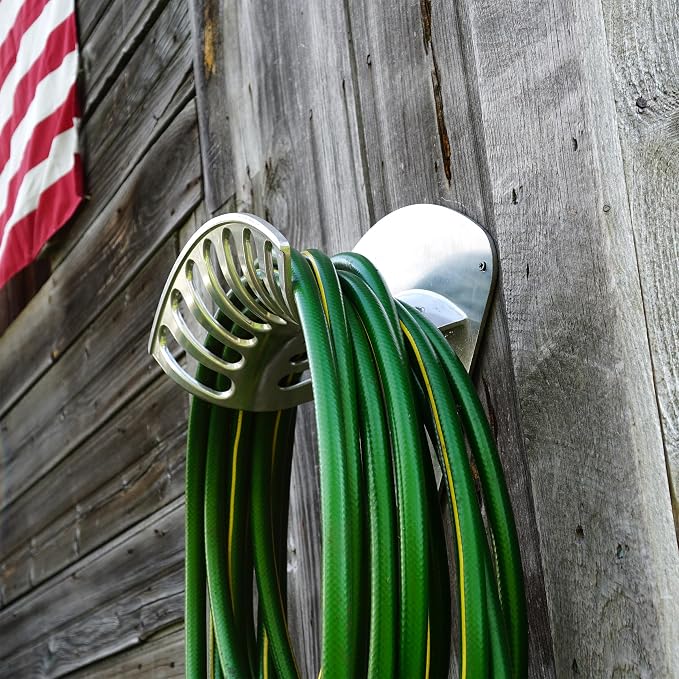 Hose Holder - Heavy Duty Aluminum Water Hose Hanger Wall Mount - Garden Hose Reel for 200ft 1/2" Hoses - Water Hose Holder - Hose Rack for Outside by Kings County Tools