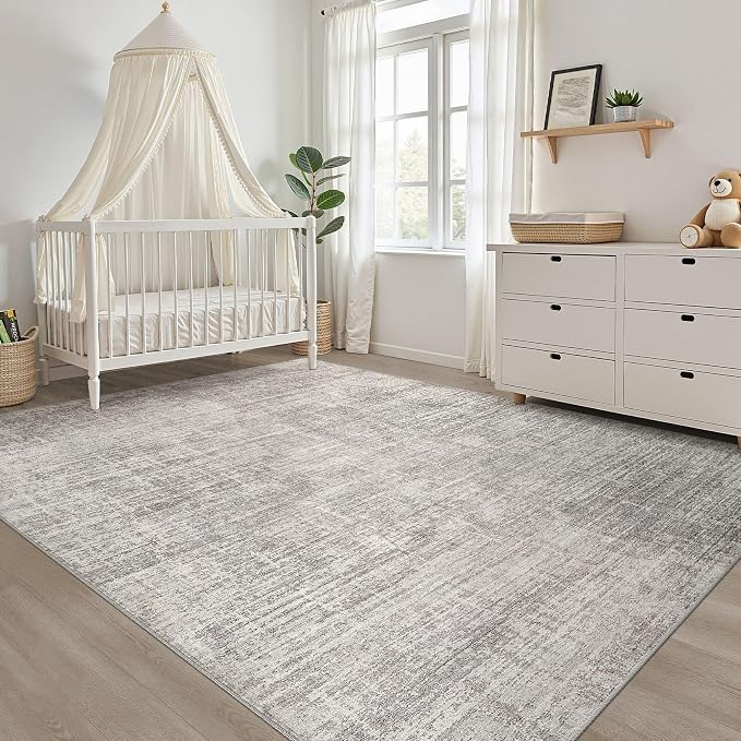 LOONGRUG 10x12 Area Rug Washable Neutral Modern Living Room Rug Brown Gray | Large Abstract Soft Stain Resistant Indoor Non-Slip Carpet for Bedroom Nursery Kids Office Playroom Dining Room