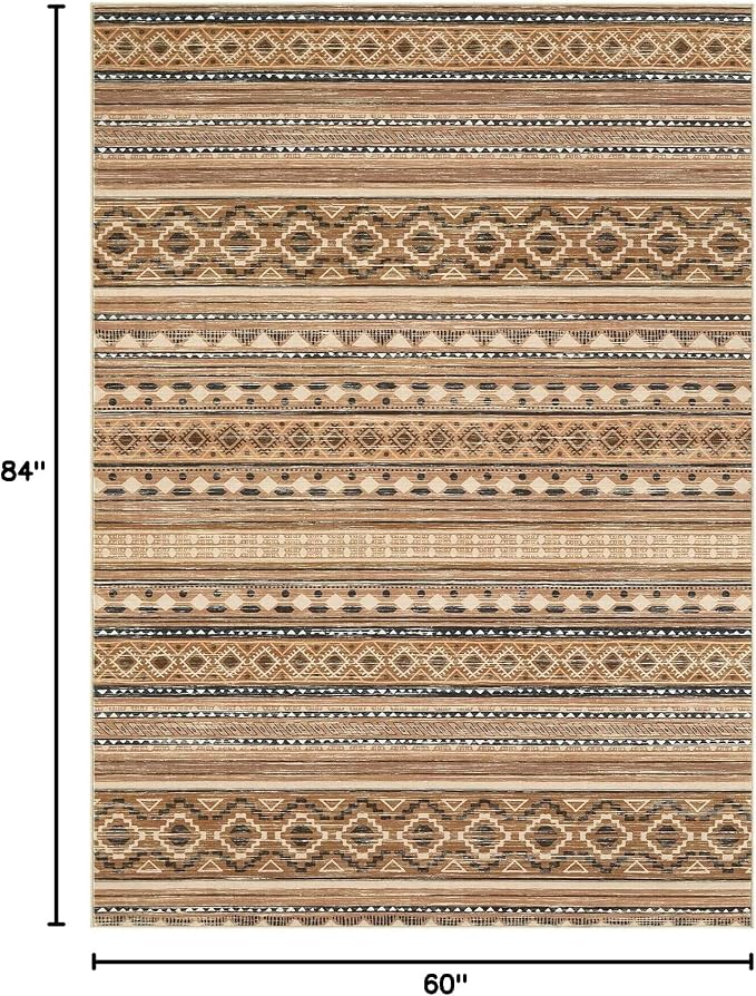 cotiled Boho 5x7 Area Rugs for Living Room: Soft Moroccan Washable Rug | Solve Modern Neutral Trendy Home Decor - Stain Resistan Indoor Carpet for Bedroom Dining Room Brown Beige