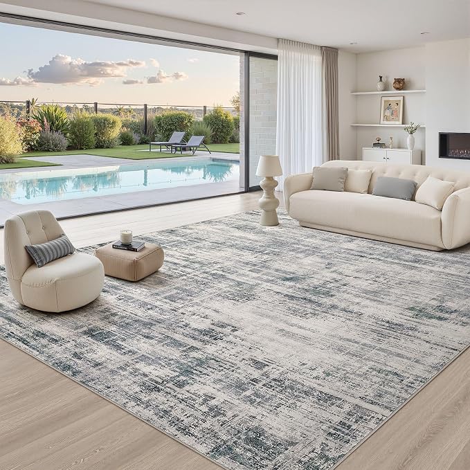 UERMEI 12x15 Area Rug for Living Room Washable Abstract Gray Carpet | Extra Large Soft Low Pile Stain Resistant Non Slip Kid Pet Friendly Open Floor Plan Rug For Bedroom Dining Office
