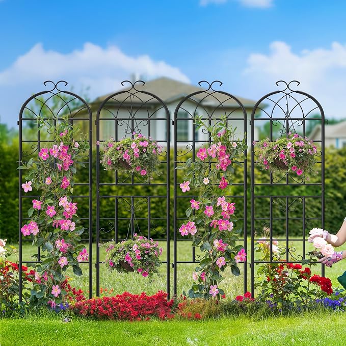 4 Pack Garden Trellis for Climbing Plants Outdoor, 71" H x 20" W Rustproof Iron Plant Support for Rose, Vine, Cucumber, Decorative Scrollwork Clematis Trellis for Yard, Lawn Patio or Wall Decor
