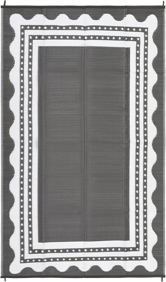 IDEALHOUSE Waterproof Outdoor Rug 8x10 for Patio, Reversible Modern Area Rug, Large Plastic Straw Mat for Camping, RV, Porch, Backyard, Deck, Picnic, Beach, Grey & White