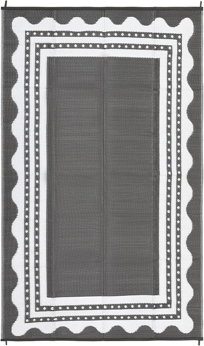 IDEALHOUSE Waterproof Outdoor Rug 9x12 for Patio, Reversible Modern Area Rug, Large Plastic Straw Mat for Camping, RV, Porch, Backyard, Deck, Picnic, Beach, Grey & White