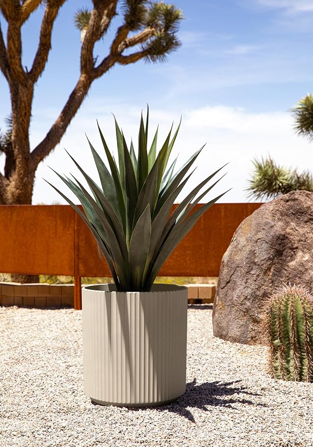 Veradek Demi Series Round Planter for Porch, Patio, Backyard | Durable Plastic-Stone Composite Material | Modern Décor for Tall Plants, Flowers