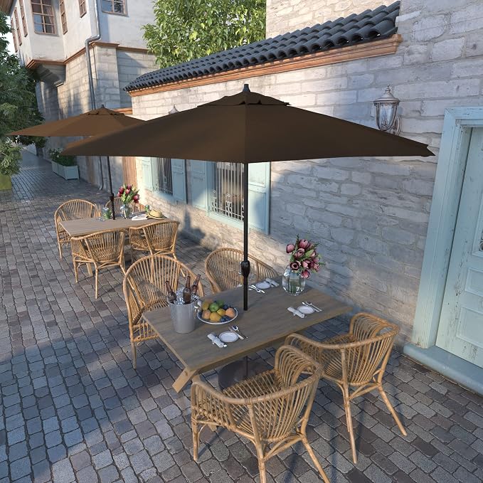 California Umbrella 9' Round Aluminum Outdoor Deck, Pool or Patio Umbrella, Crank Lift, Auto Tilt, Bronze Pole, Teak Olefin