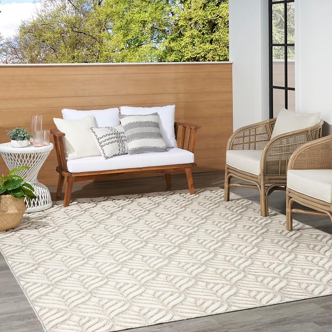 Nourison Home Aloha Ivory Grey 7' x 10' Area Rug - Easy Clean, Non Shedding, Bed Room, Living Room, Dining Room, Kitchen (7' x 10')
