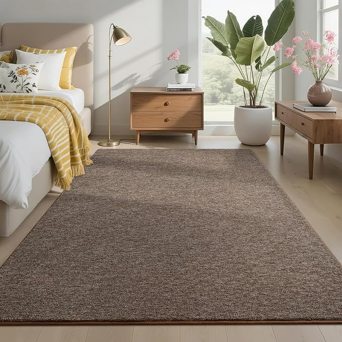 4x6 Brown Area Rug | Washable Memory Foam, Low Pile Non Slip Indoor Carpet for Living Room Bedroom Office Classroom College Dorm Room Home Decor