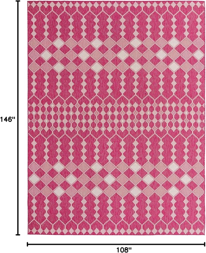 Unique Loom Outdoor Trellis Collection Area Rug - Traliccio (9' x 12' 2" Rectangle, Magenta/ Ivory)