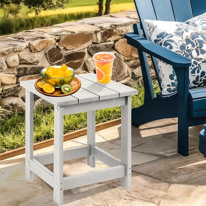 LZRS Patio Side Table, Heavy Duty HDPE Outdoor End Table with Wood Texture, Weatherproof Composite Table for Adirondack Chairs, Deck, Pool, Indoor/Outdoor, No Peeling or Cracking(Sand)