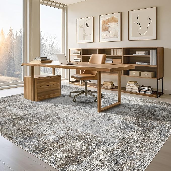 Tortania Washable 6x9 Area Rug for Living Room: Modern Abstract Neutral Large Soft Thin Rugs - Non Slip Indoor Carpet for Bedroom Dining Room Office Nursery Home Floor Decoration - Ash Taupe