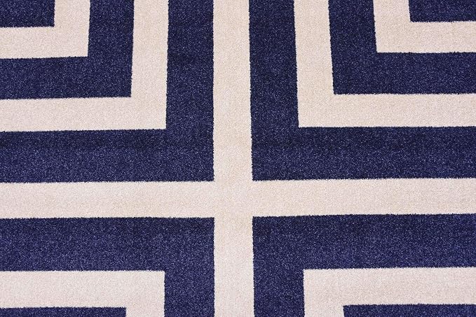 Unique Loom Athens Collection Classic Geometric Modern Border Design Area Rug (10' 0 x 13' 0 Rectangular, Navy Blue/ Beige)